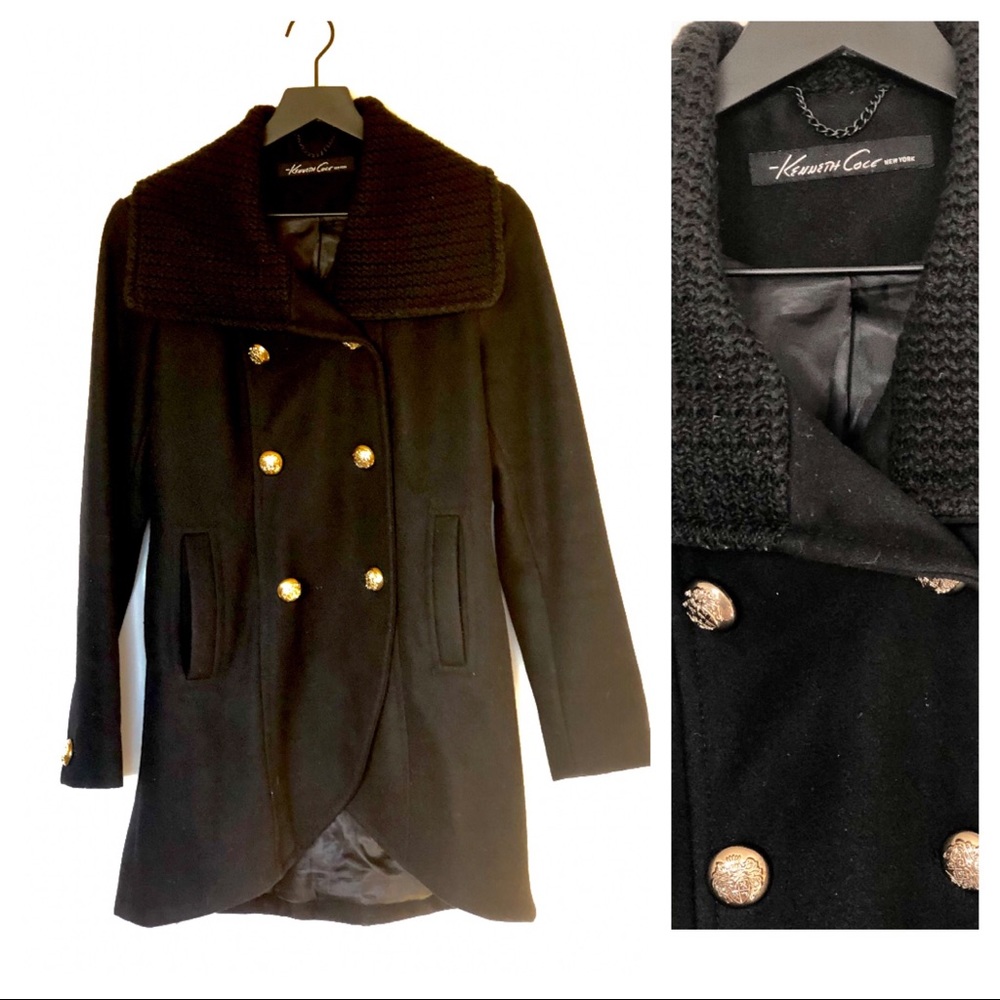 Kenneth Cole New York Womens Coat w/ Knit Collar
